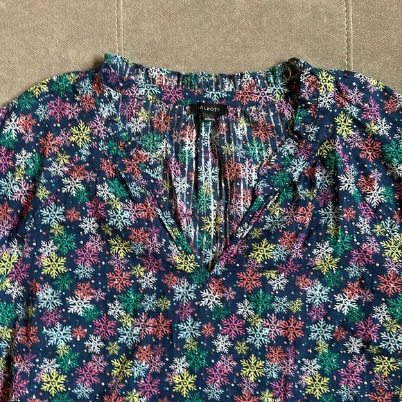 Talbots Blue Relaxed Blouse with Mandarin Collar and Cuffed Sleeves - Picture 2 of 7